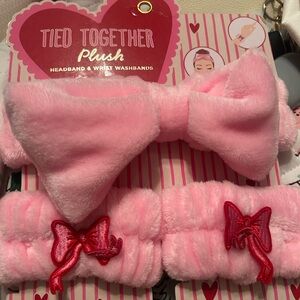 Pink Plush Headband and Wrist Washbands Set